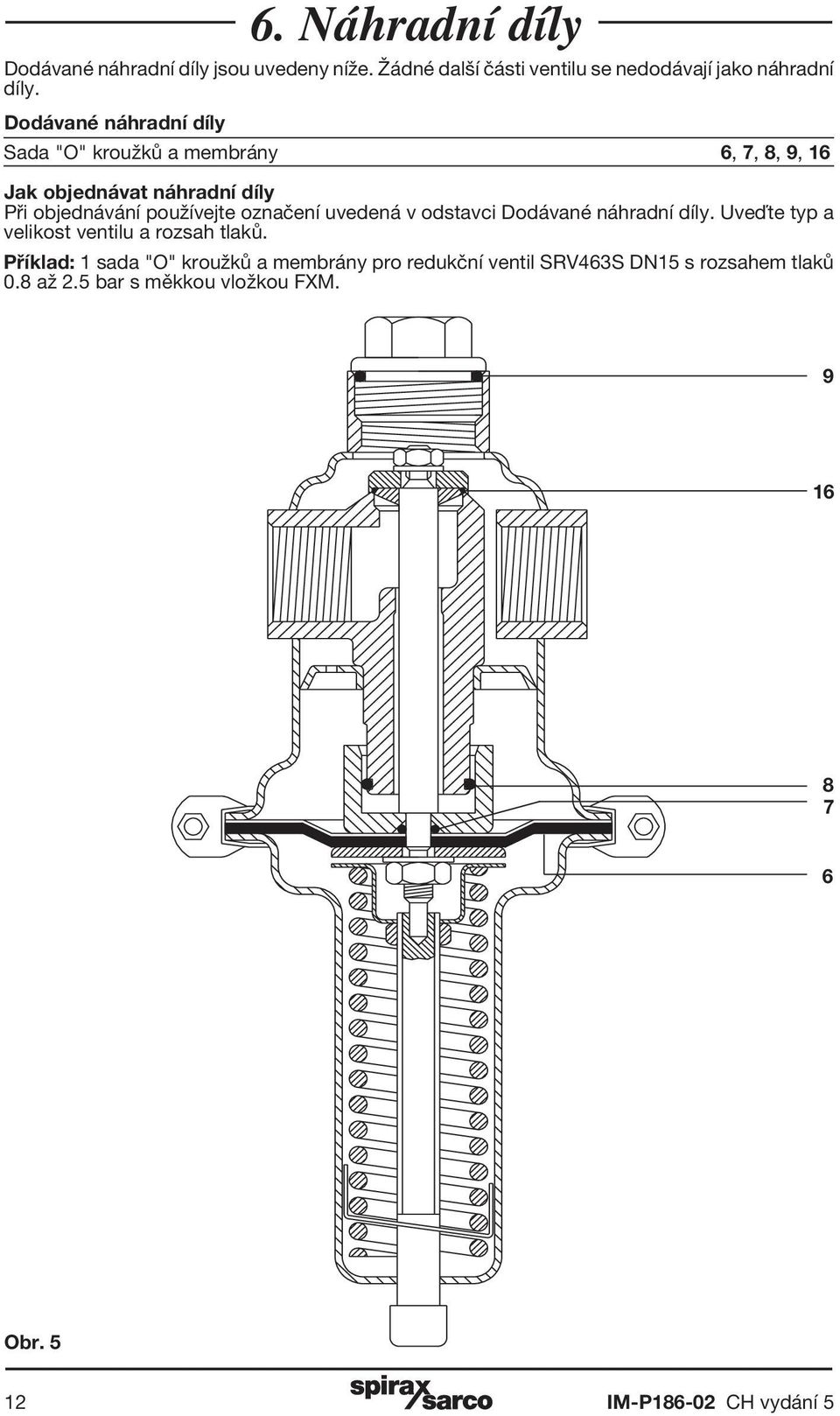 označení uvedená v odstavci Dodávané náhradní díly. Uveďte typ a velikost ventilu a rozsah tlaků.