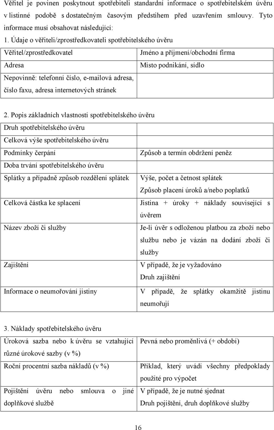 Údaje o věřiteli/zprostředkovateli spotřebitelského úvěru Věřitel/zprostředkovatel Jméno a příjmení/obchodní firma Adresa Místo podnikání, sídlo Nepovinně: telefonní číslo, e-mailová adresa, číslo