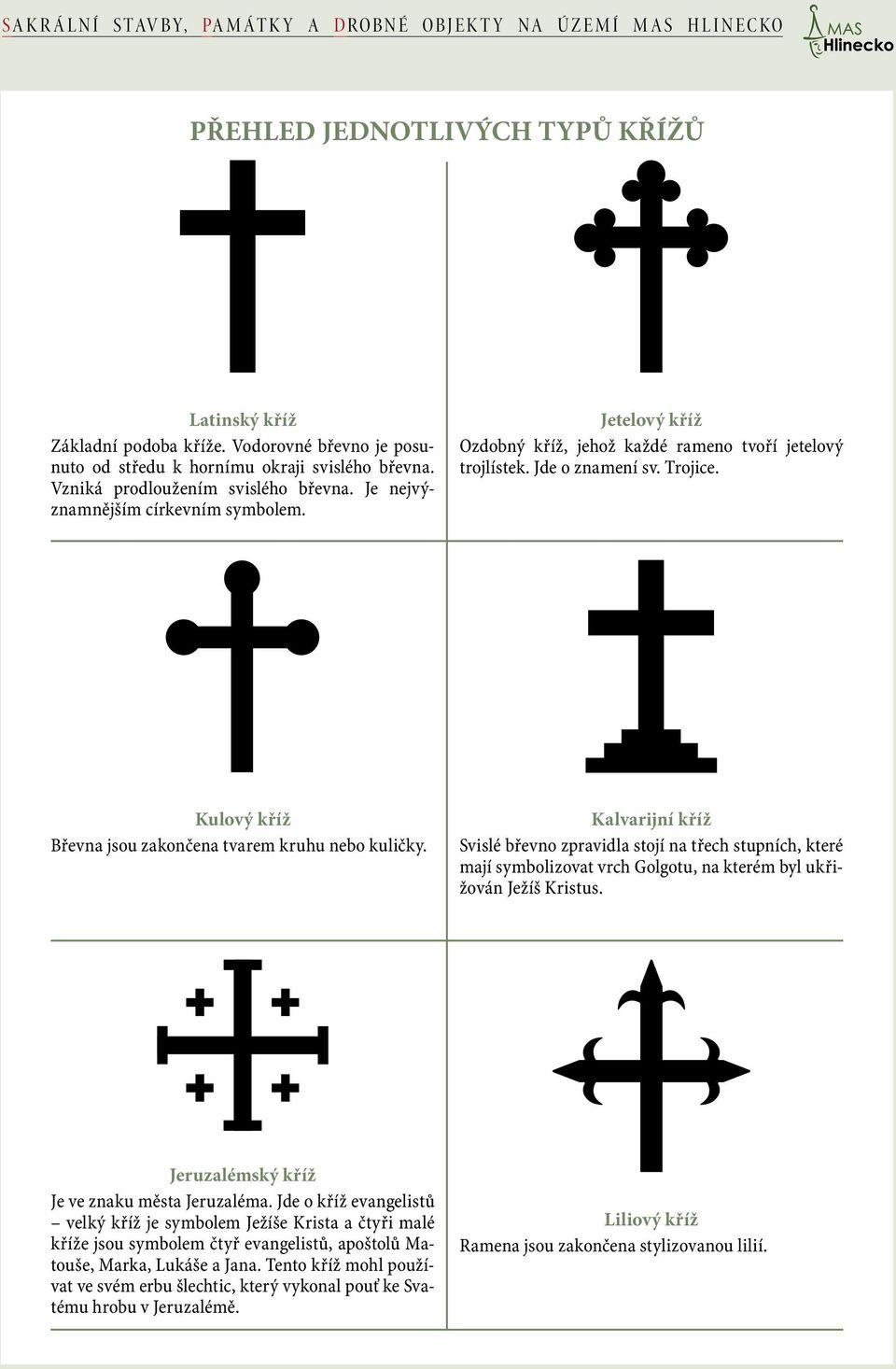 Kalvarijní kříž Svislé břevno zpravidla stojí na třech stupních, které mají symbolizovat vrch Golgotu, na kterém byl ukřižován Ježíš Kristus. Jeruzalémský kříž Je ve znaku města Jeruzaléma.