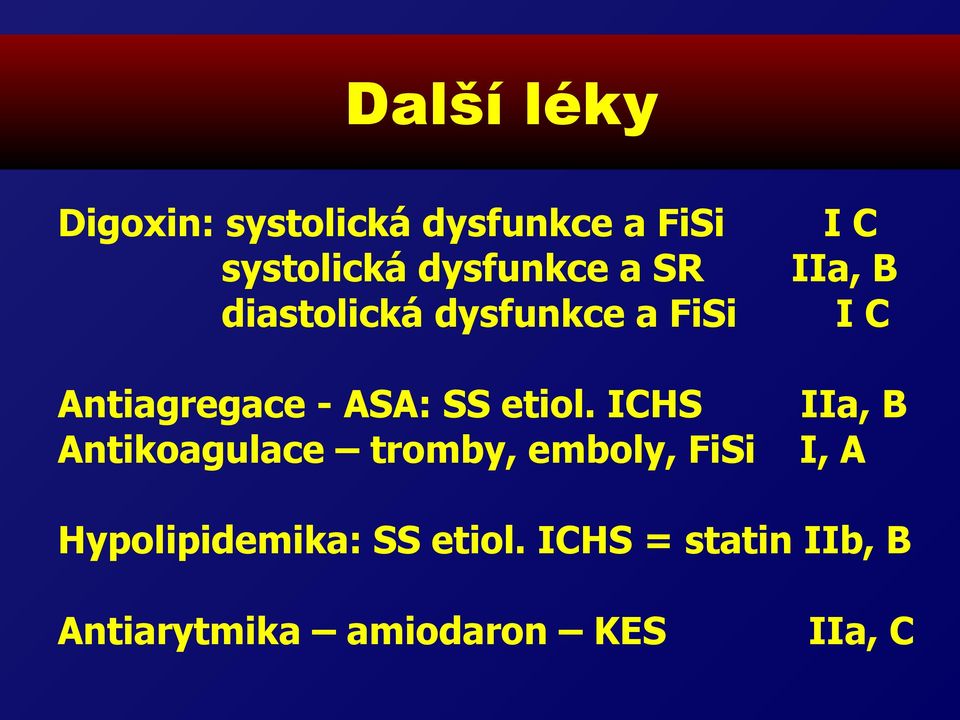 ICHS Antikoagulace tromby, emboly, FiSi I C IIa, B I C IIa, B I, A