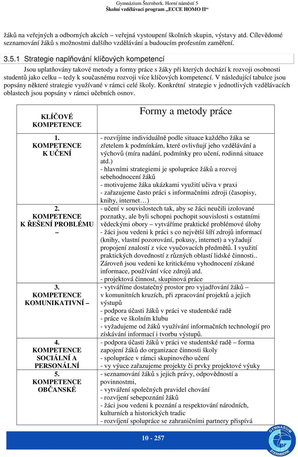 kompetencí. V následující tabulce jsou popsány některé strategie využívané v rámci celé školy. Konkrétní strategie v jednotlivých vzdělávacích oblastech jsou popsány v rámci učebních osnov.