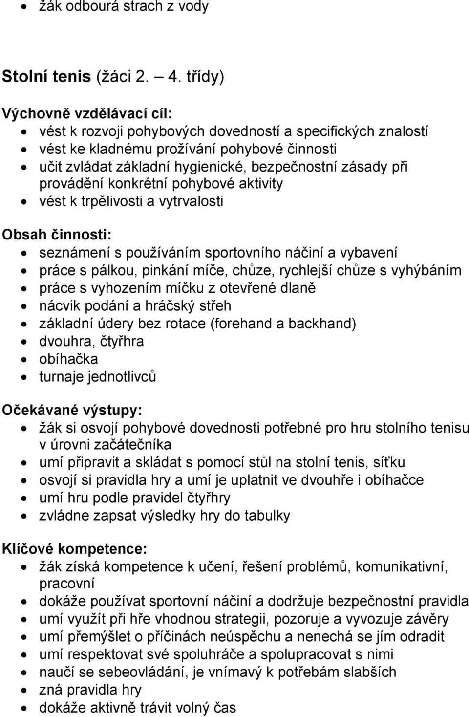 provádění konkrétní pohybové aktivity vést k trpělivosti a vytrvalosti Obsah činnosti: seznámení s používáním sportovního náčiní a vybavení práce s pálkou, pinkání míče, chůze, rychlejší chůze s