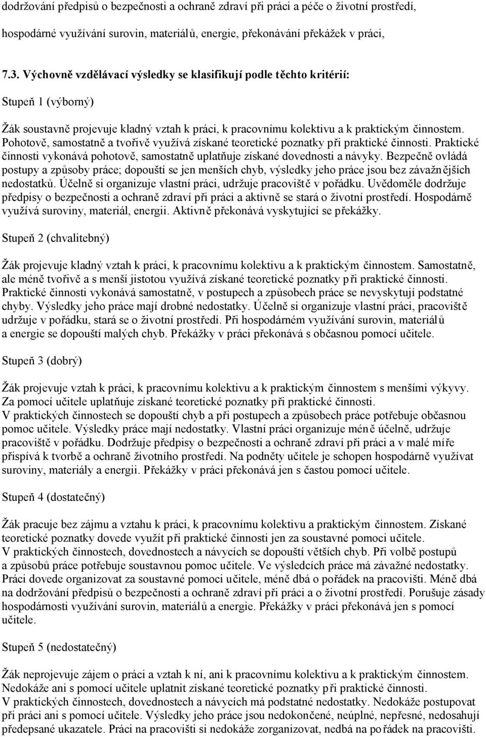 Pohotově, samostatně a tvořivě využívá získané teoretické poznatky při praktické činnosti. Praktické činnosti vykonává pohotově, samostatně uplatňuje získané dovednosti a návyky.