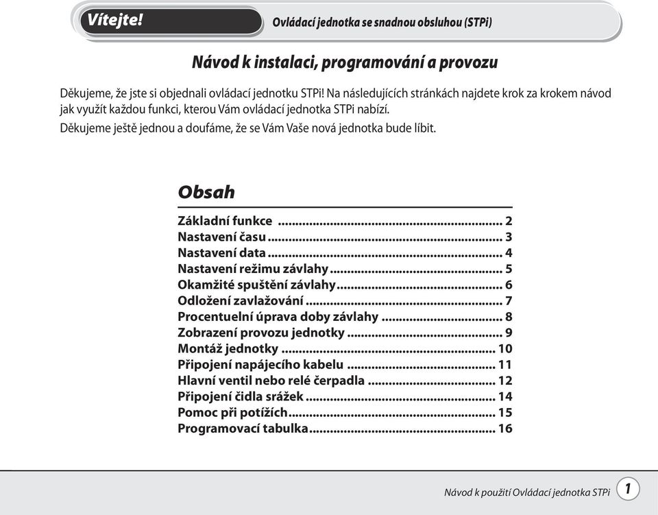 .. 2 Nastavení času... 3 Nastavení data... 4 Nastavení režimu závlahy... 5 Okamžité spuštění závlahy... 6 Odložení zavlažování... 7 Procentuelní úprava doby závlahy.