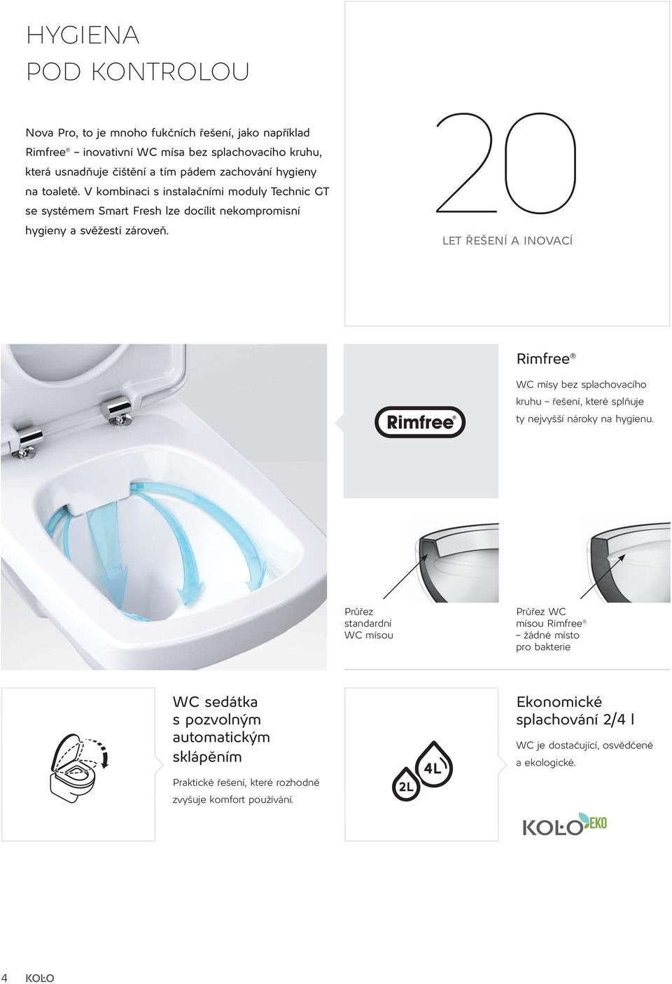20 LET ŘEŠENÍ A INOVACÍ Rimfree WC mísy bez splachovacího kruhu řešení, které splňuje ty nejvyšší nároky na hygienu.