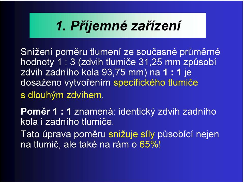 specifického tlumiče s dlouhým zdvihem.