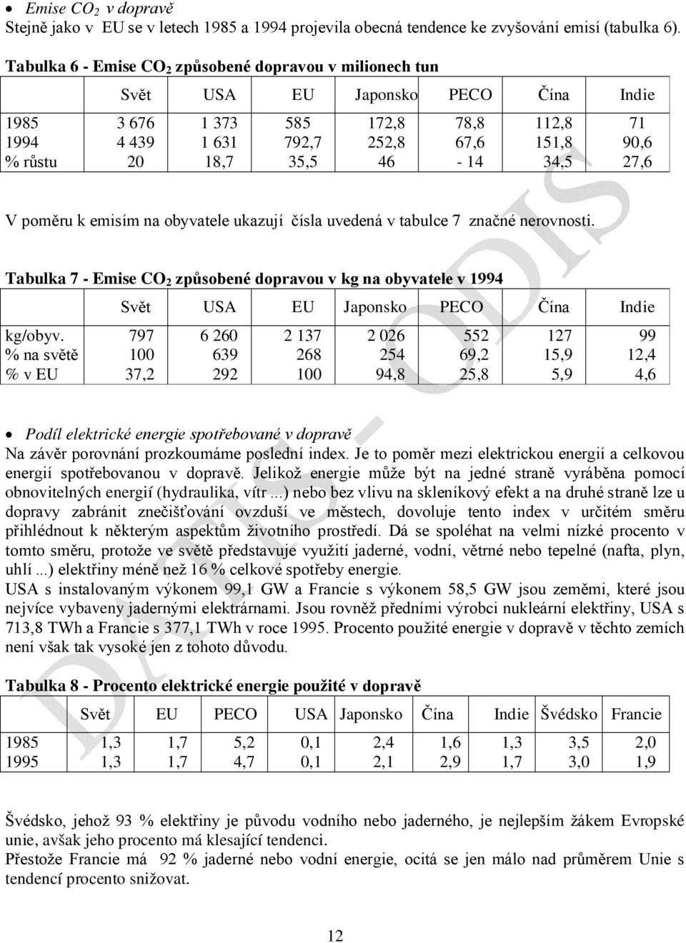 34,5 71 90,6 27,6 V poměru k emisím na obyvatele ukazují čísla uvedená v tabulce 7 značné nerovnosti. Tabulka 7 - Emise CO 2 způsobené dopravou v kg na obyvatele v 1994 kg/obyv.