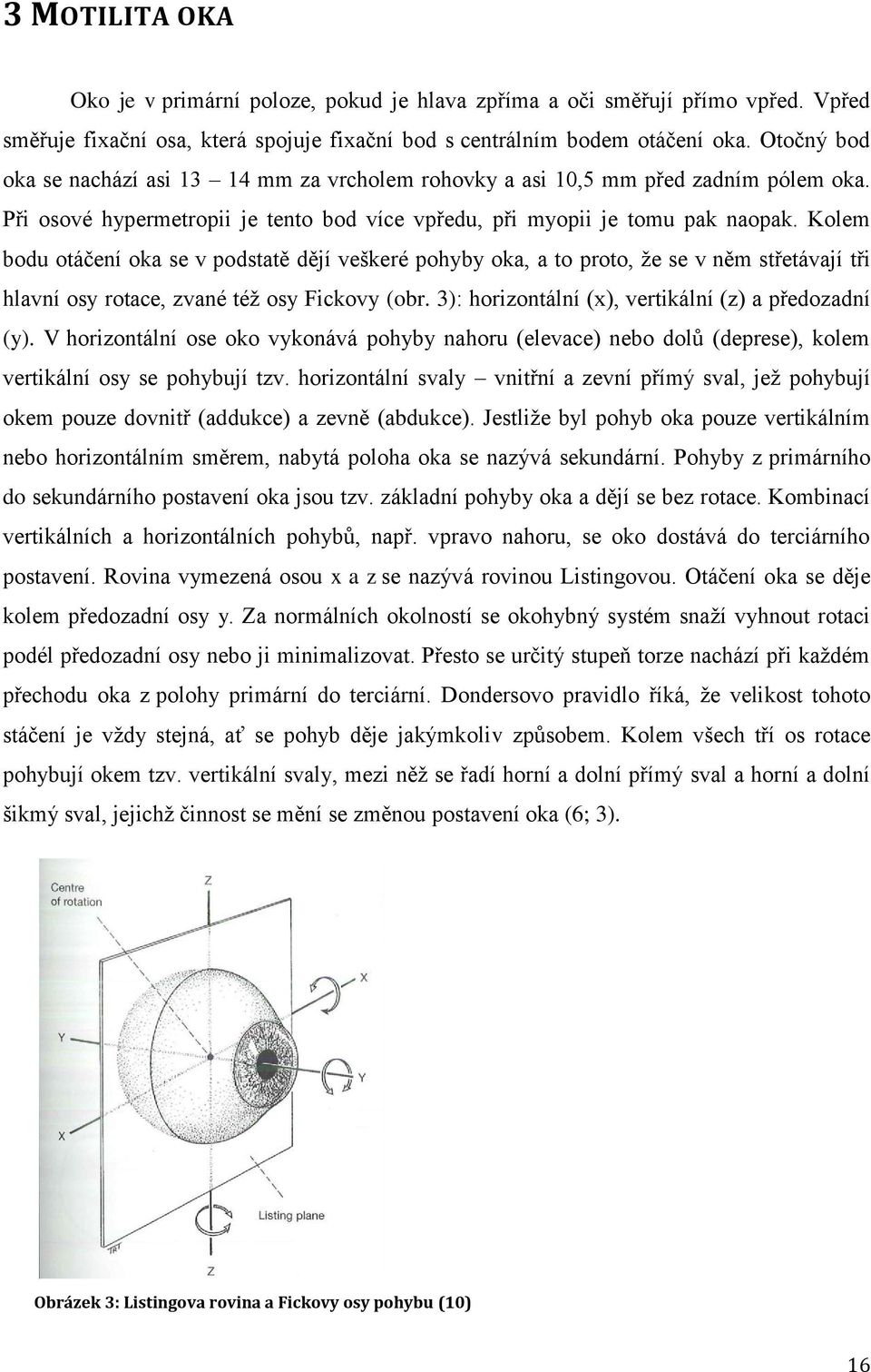 Kolem bodu otáčení oka se v podstatě dějí veškeré pohyby oka, a to proto, že se v něm střetávají tři hlavní osy rotace, zvané též osy Fickovy (obr.