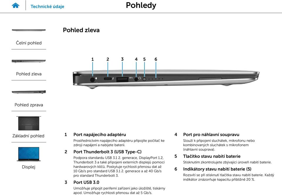 Poskytuje rychlosti přenosu dat až 10 Gb/s pro standard USB 3.1 2. generace a až 40 Gb/s pro standard Thunderbolt 3. 3 Port USB 3.0 Umožňuje připojit periferní zařízení jako úložiště, tiskárny apod.