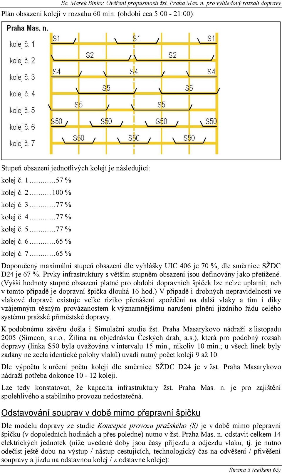 ..65 % Doporučený maximální stupeň obsazení dle vyhlášky UIC 406 je 70 %, dle směrnice SŽDC D24 je 67 %. Prvky infrastruktury s větším stupněm obsazení jsou definovány jako přetížené.