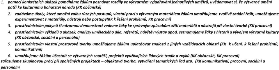 řešení problémů, KK pracovní) 3. prostřednictvím pokynů či názornou demonstrací vedeme žáky ke správným způsobům užití materiálů a nástrojů při vlastní tvorbě (KK pracovní) 4.