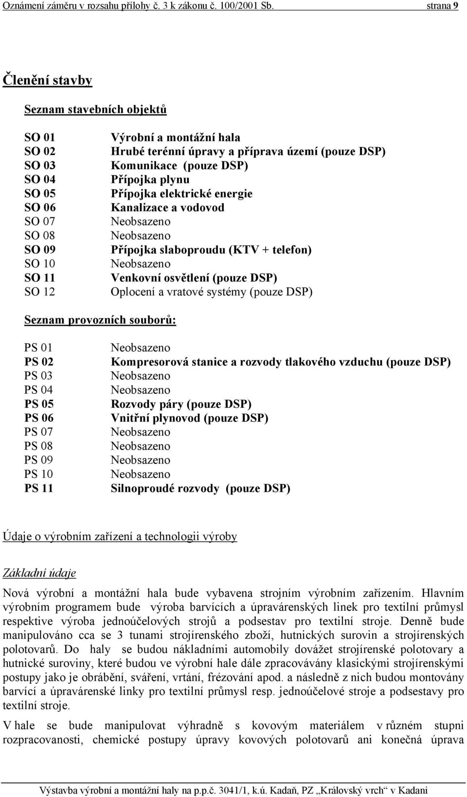 Komunikace (pouze DSP) Přípojka plynu Přípojka elektrické energie Kanalizace a vodovod Neobsazeno Neobsazeno Přípojka slaboproudu (KTV + telefon) Neobsazeno Venkovní osvětlení (pouze DSP) Oplocení a