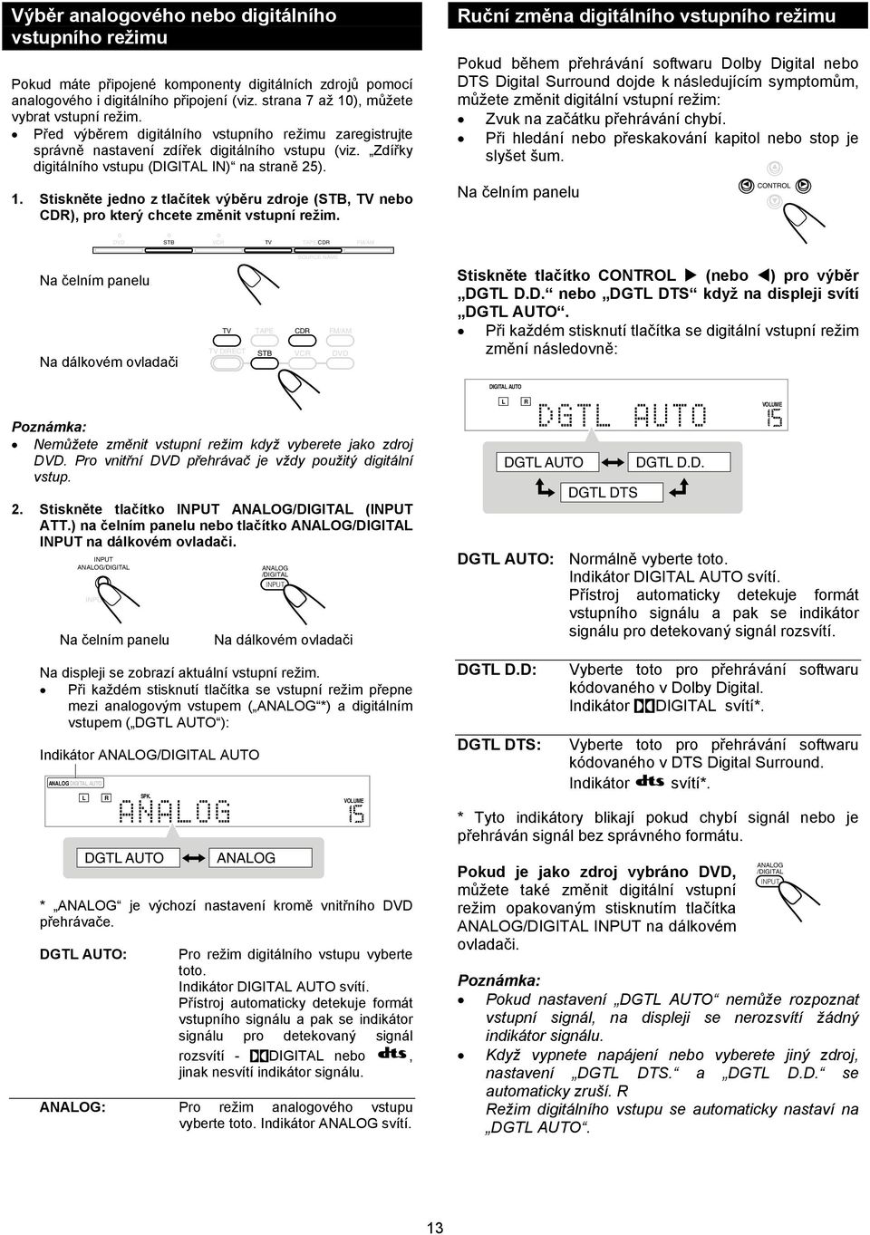 Stiskněte jedno z tlačítek výběru zdroje (STB, TV nebo CDR), pro který chcete změnit vstupní režim.