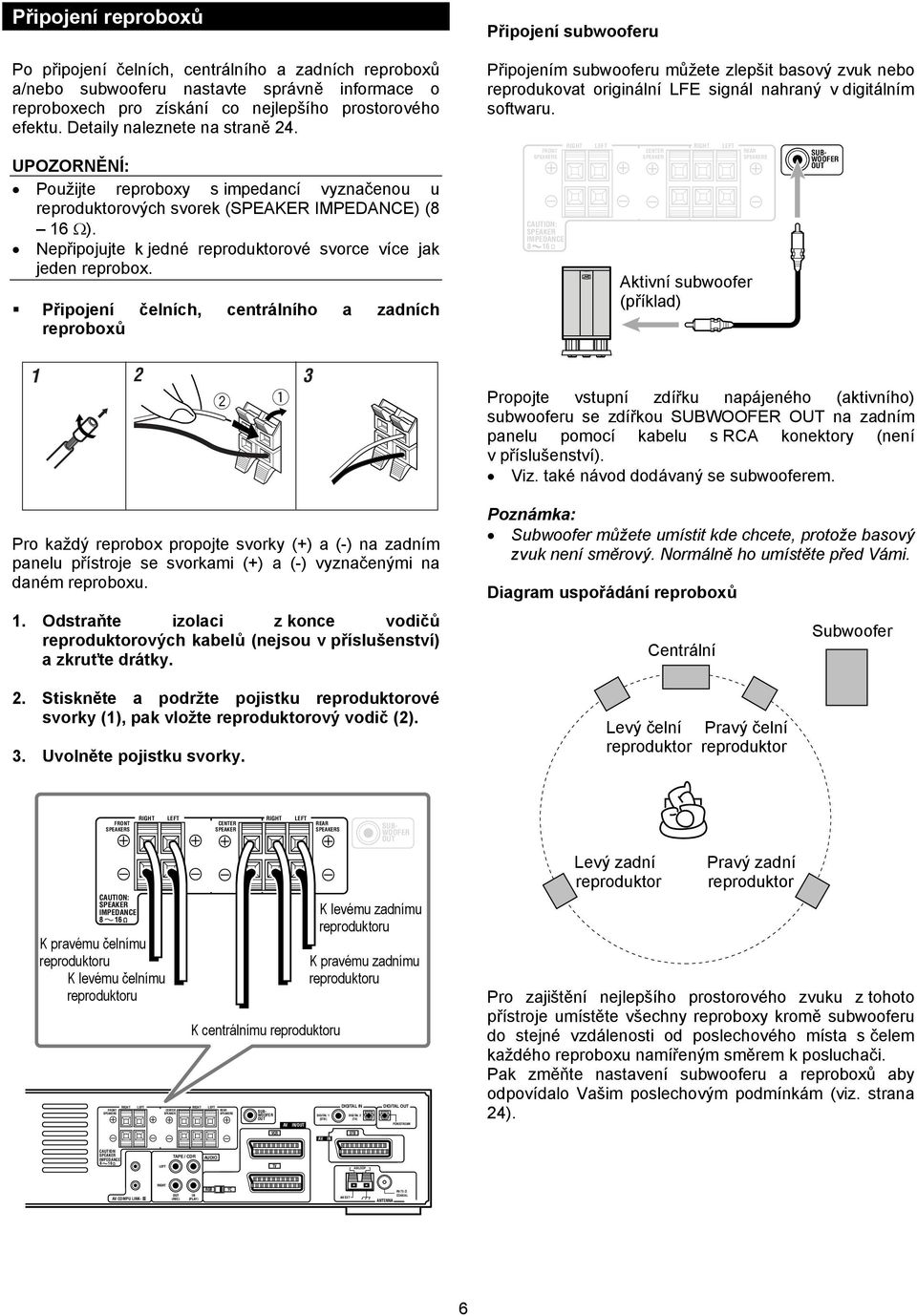 Nepřipojujte k jedné reproduktorové svorce více jak jeden reprobox.