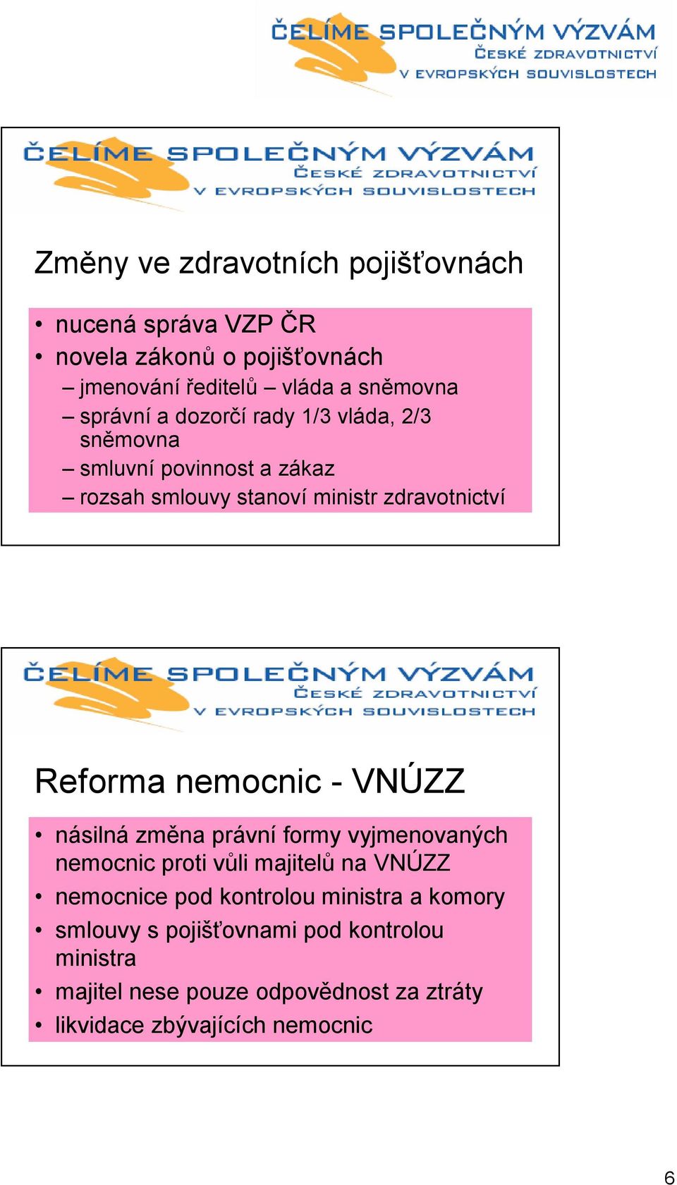 nemocnic - VNÚZZ násilná změna právní formy vyjmenovaných nemocnic proti vůli majitelů na VNÚZZ nemocnice pod kontrolou