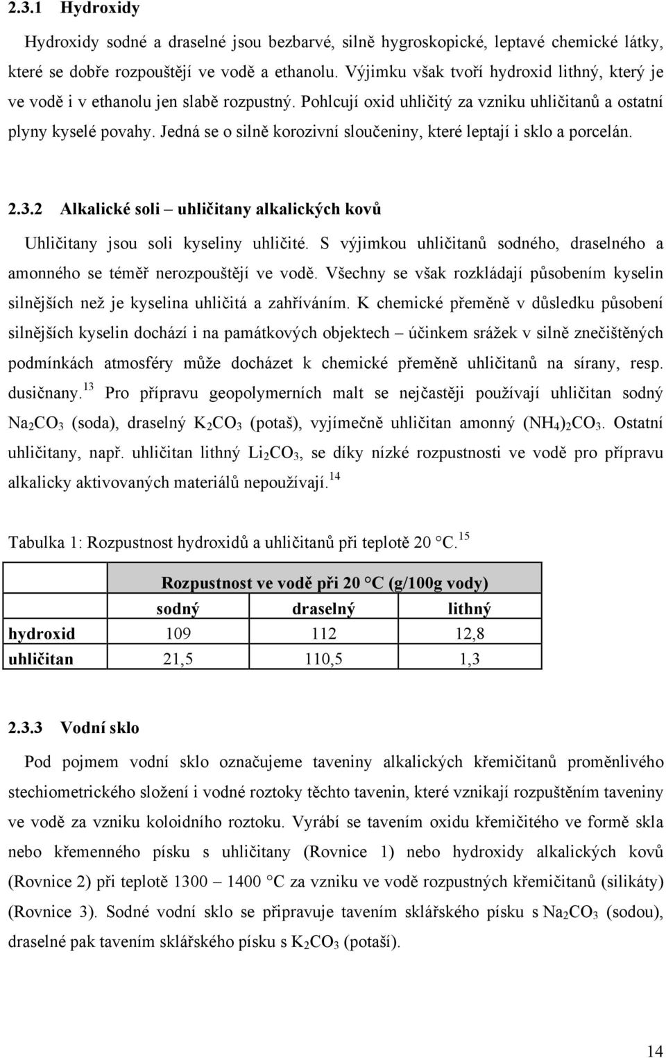 Jedná se o silně korozivní sloučeniny, které leptají i sklo a porcelán. 2.3.2 Alkalické soli uhličitany alkalických kovů Uhličitany jsou soli kyseliny uhličité.