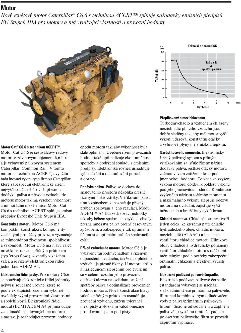 6 s technikou ACERT. Motor Cat C6.6 je šestiválcový řadový motor se zdvihovým objemem 6,6 litru a je vybavený palivovým systémem Caterpillar 'Common Rail'.