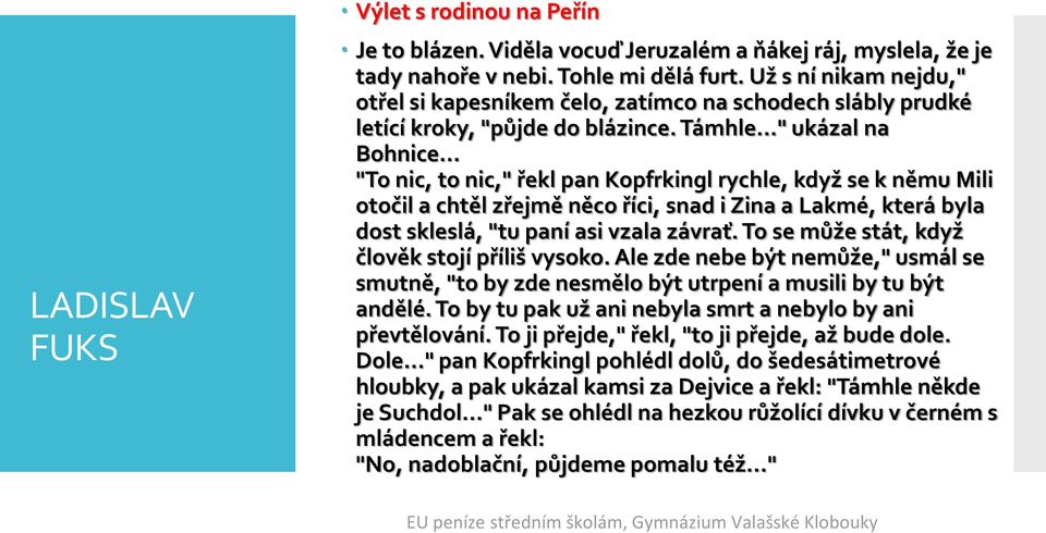 .. "To nic, to nic," řekl pan Kopfrkingl rychle, když se k němu Mili otočil a chtěl zřejmě něco říci, snad i Zina a Lakmé, která byla dost skleslá, "tu paní asi vzala závrať.