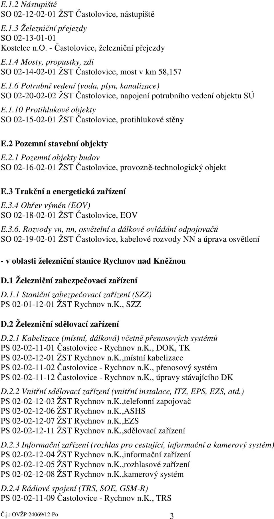 2 Pozemní stavební objekty E.2.1 Pozemní objekty budov SO 02-16-02-01 ŽST Častolovice, provozně-technologický objekt E.3 Trakční a energetická zařízení E.3.4 Ohřev výměn (EOV) SO 02-18-02-01 ŽST Častolovice, EOV E.