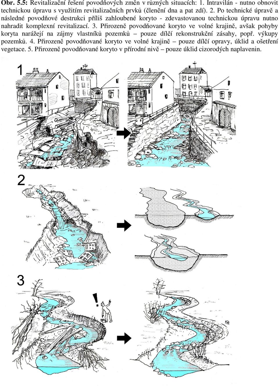 Po technické úpravě a následné povodňové destrukci příliš zahloubené koryto - zdevastovanou technickou úpravu nutno nahradit komplexní revitalizací. 3.