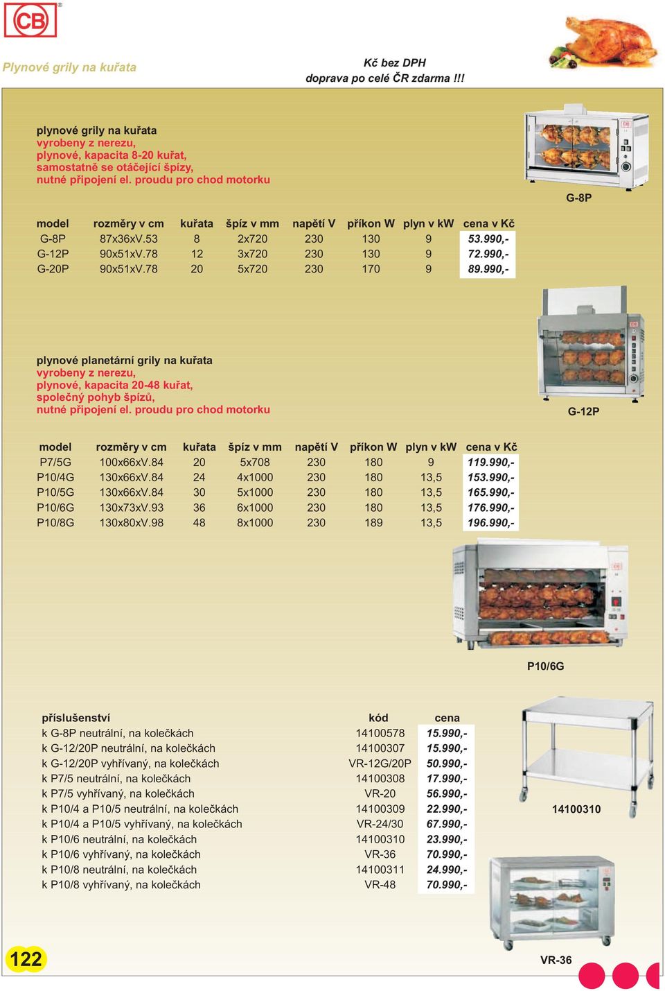 990,- G-20P 90x51xV.78 20 5x720 230 170 9 89.990,- plynové planetární grily na kuøata plynové, kapacita 20-48 kuøat, spoleèný pohyb špízù, nutné pøipojení el.