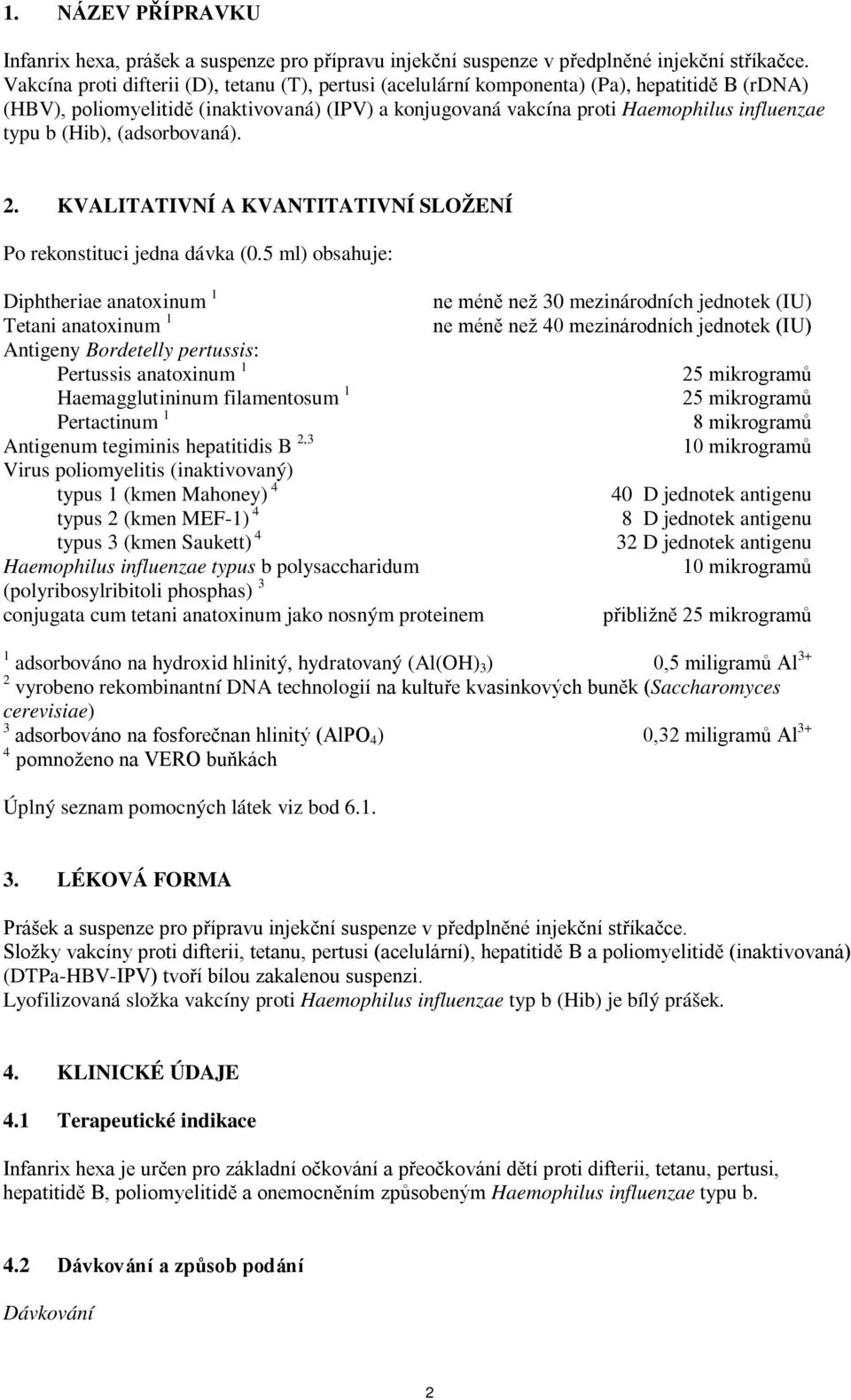 (Hib), (adsorbovaná). 2. KVALITATIVNÍ A KVANTITATIVNÍ SLOŽENÍ Po rekonstituci jedna dávka (0.