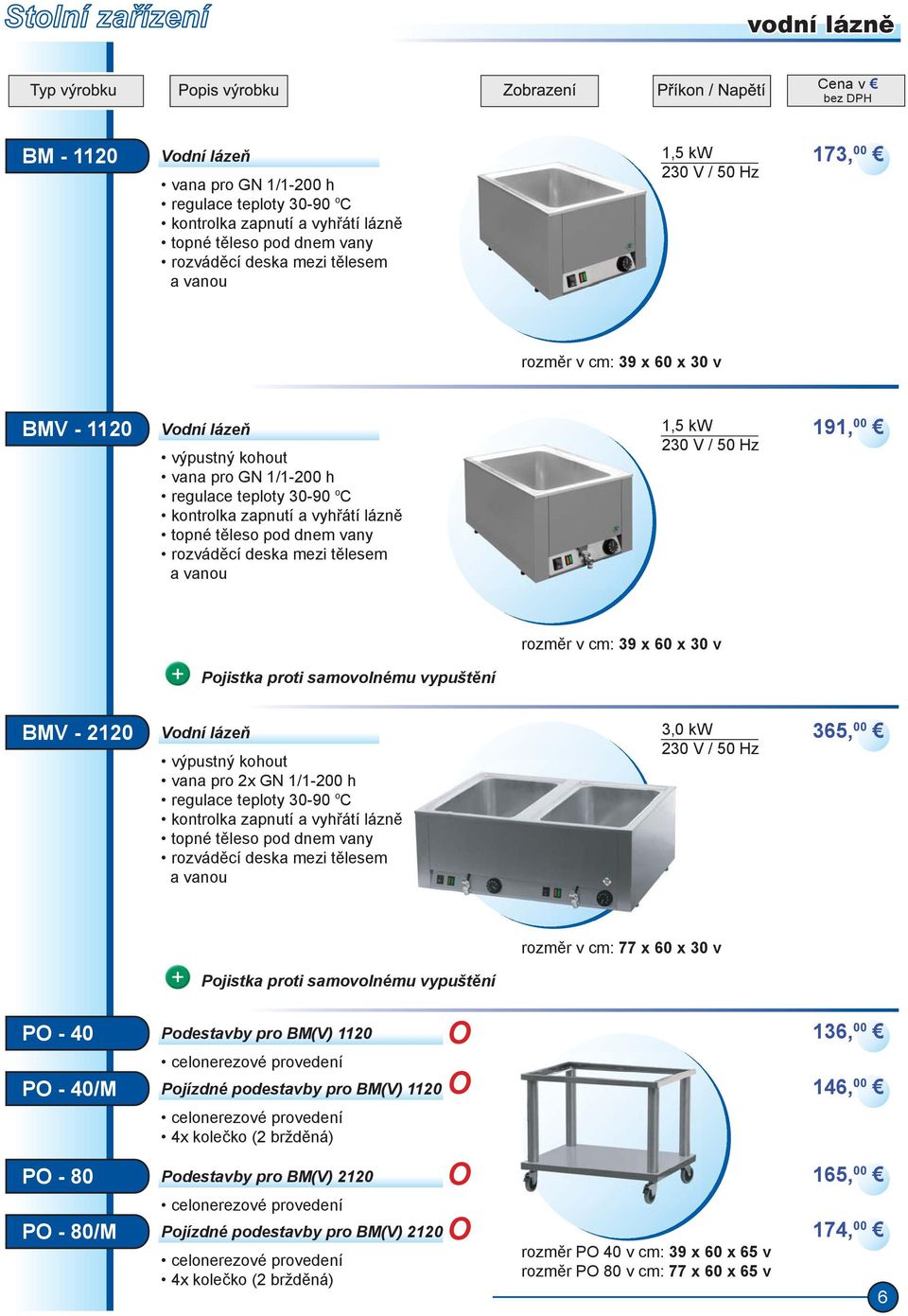 tělesem a vanou 1,5 kw 191, 00 rozměr v cm: 39 x 60 x 30 v Pojistka proti samovolnému vypuštění BMV - 2120 Vodní lázeň výpustný kohout vana pro 2x GN 1/1-200 h regulace teploty 30-90 o C kontrolka