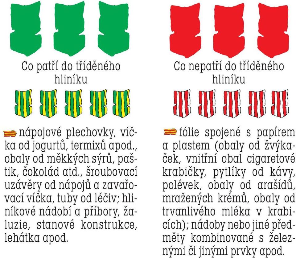 , šroubovací uzávěry od nápojů a zavařovací víčka, tuby od léčiv; hliníkové nádobí a příbory, žaluzie, stanové konstrukce, lehátka apod.