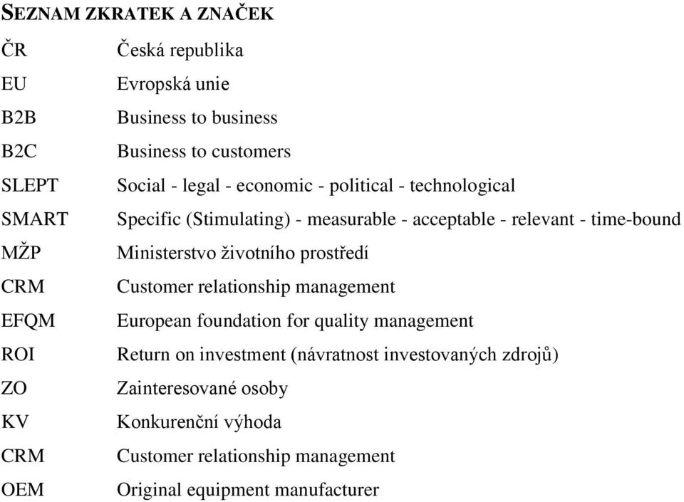 time-bound Ministerstvo životního prostředí Customer relationship management European foundation for quality management Return on