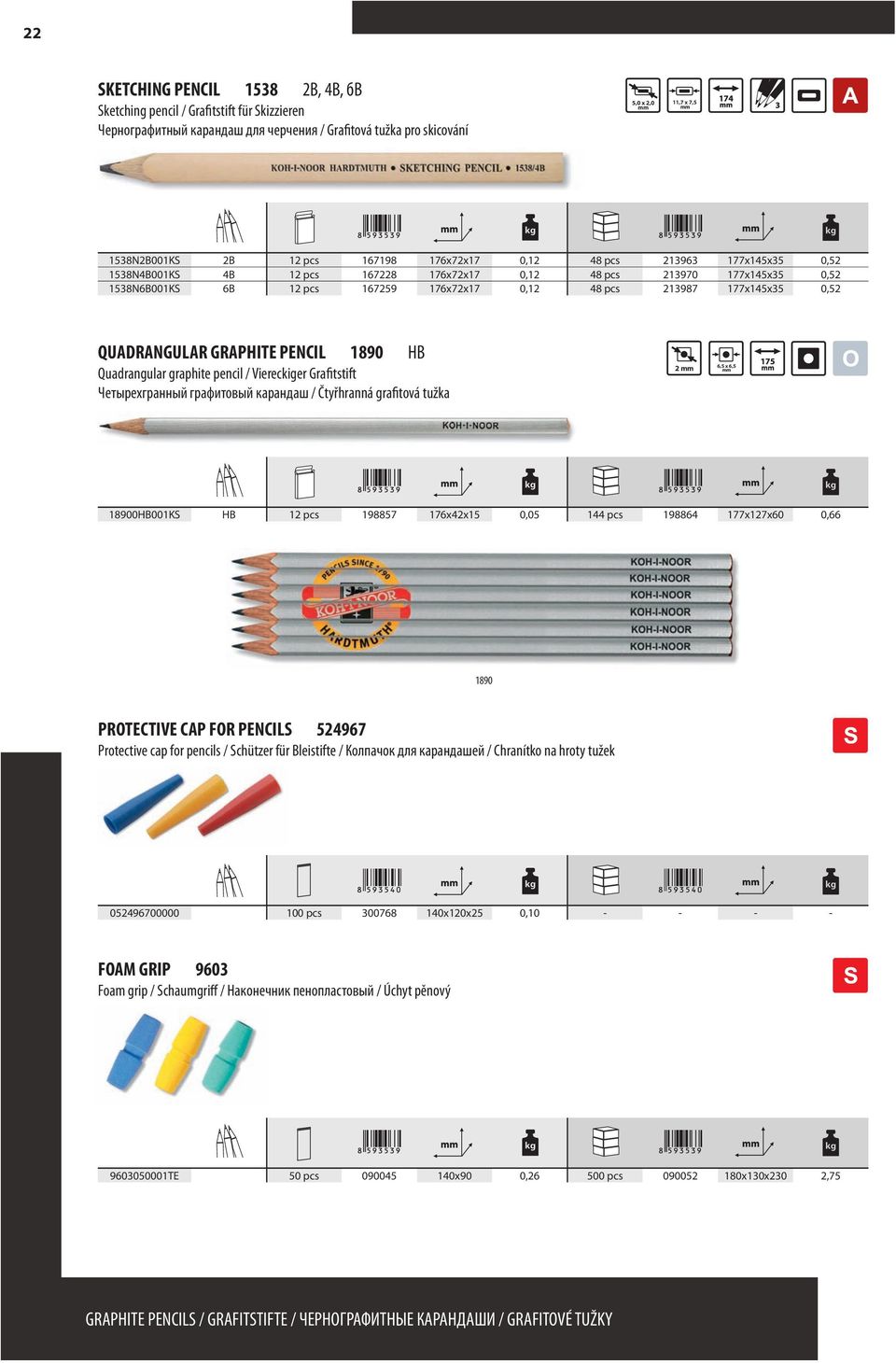 0,52 QUADRANGULAR GRAPHITE PENCIL 1890 HB Quadrangular graphite pencil / Viereckiger Grafitstift Четырехгранный графитовый карандаш / Čtyřhranná grafitová tužka 2 6,5 x 6,5 18900HB001KS HB 12 pcs