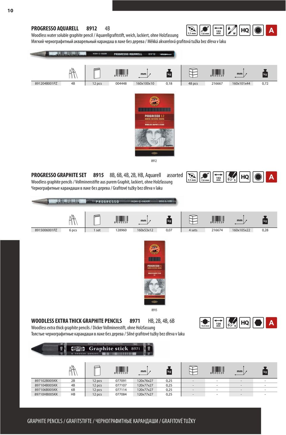 graphite pencils / Vollminenstifte aus purem Graphit, lackiert, ohne Holzfassung Чернографитные карандаши в лаке без дерева / Grafitové tužky bez dřeva v laku 7,6 8915006001PZ 6 pcs 1 set 128960