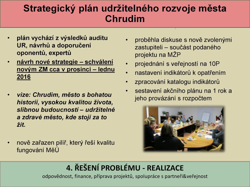 proběhla diskuse s nově zvolenými zastupiteli součást podaného projektu na MŽP projednání s veřejností na 10P nastavení indikátorů k opatřením zpracování katalogu indikátorů