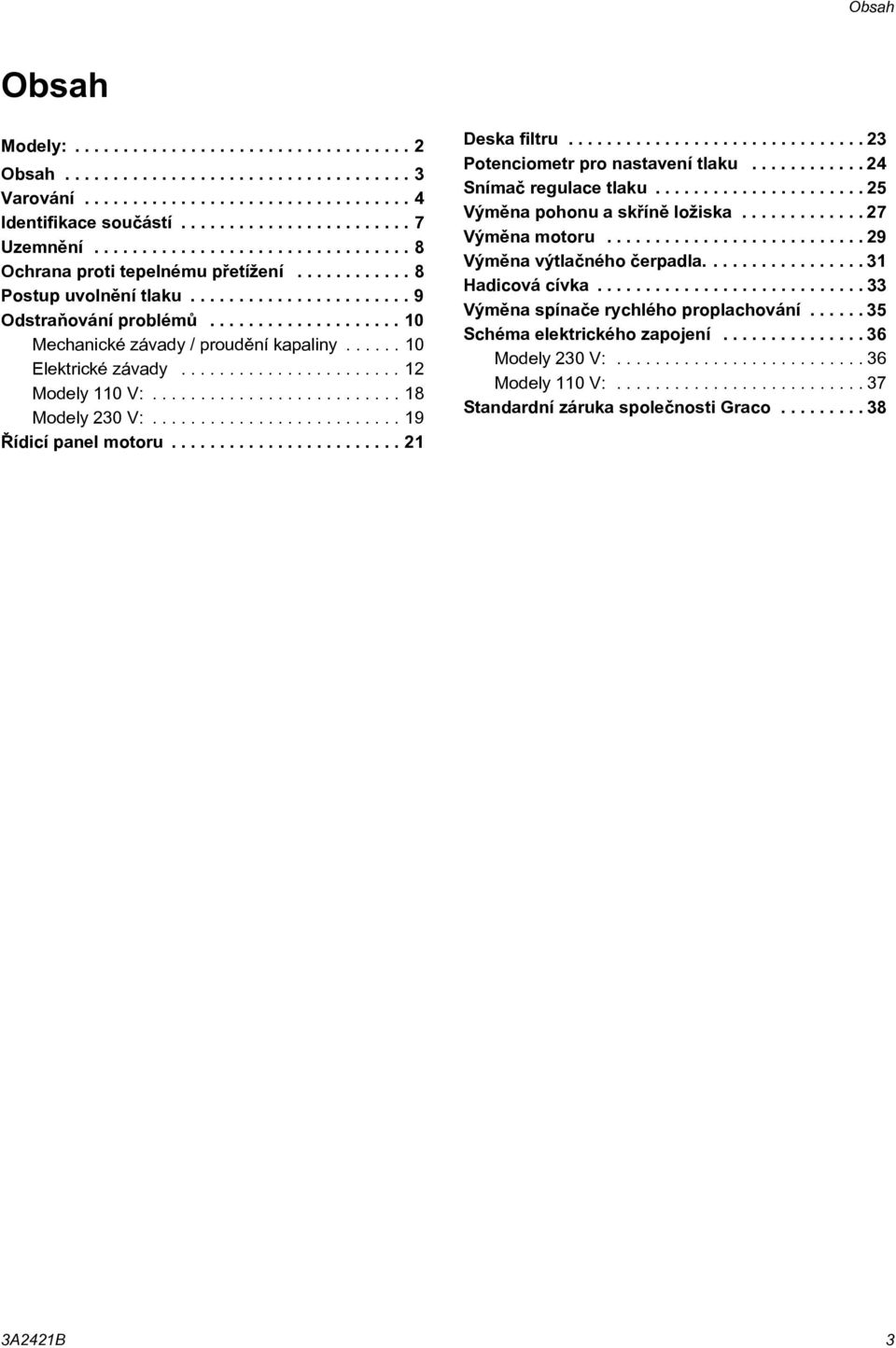 ..... 10 Elektrické závady....................... 12 Modely 110 V:.......................... 18 Modely 230 V:.......................... 19 Øídicí panel motoru........................ 21 Deska filtru.