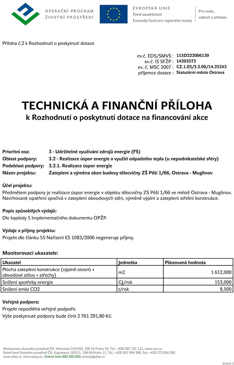 - Udržitelné využívání zdrojů energie (FS) 3.2 - Realizace úspor energie a využití odpadního tepla (u nepodnikatelské sféry) 3.2.1.