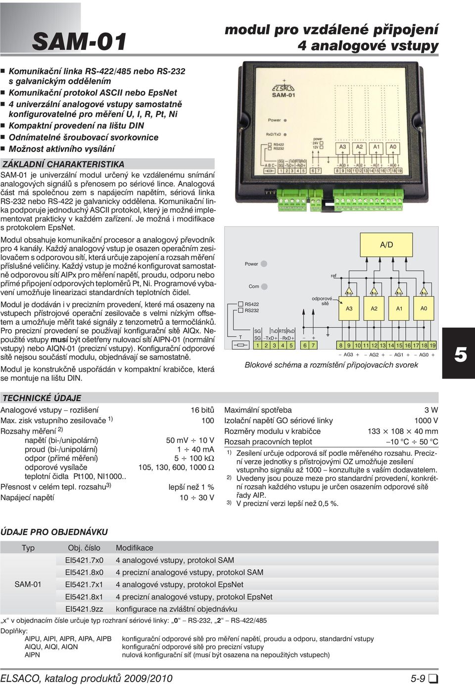 analogových signálů s přenosem po sériové lince. Analogová část má společnou zem s napájecím napětím, sériová linka RS-232 nebo RS-422 je galvanicky oddělena.