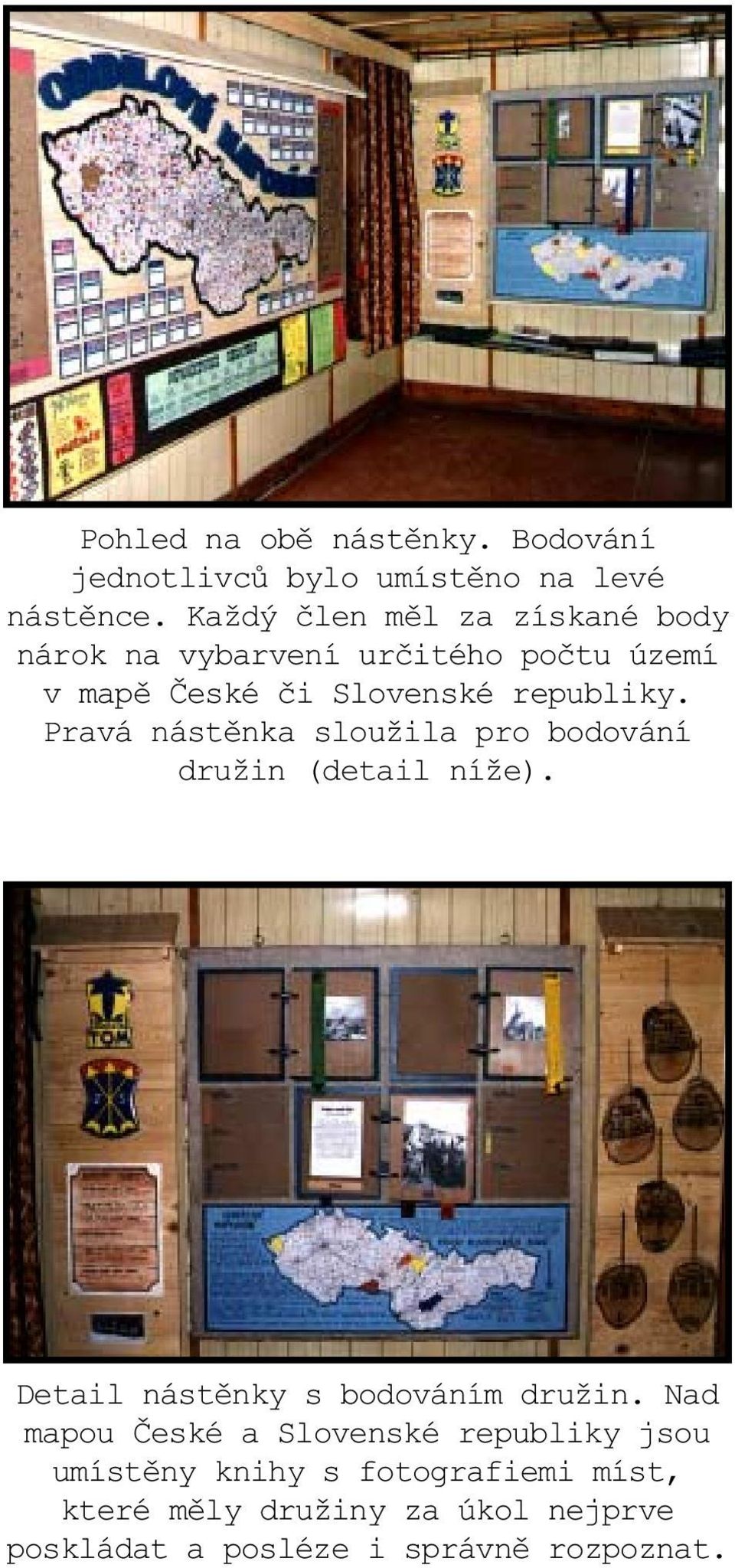 Pravá nástìnka sloužila pro bodování družin (detail níže). Detail nástìnky s bodováním družin.