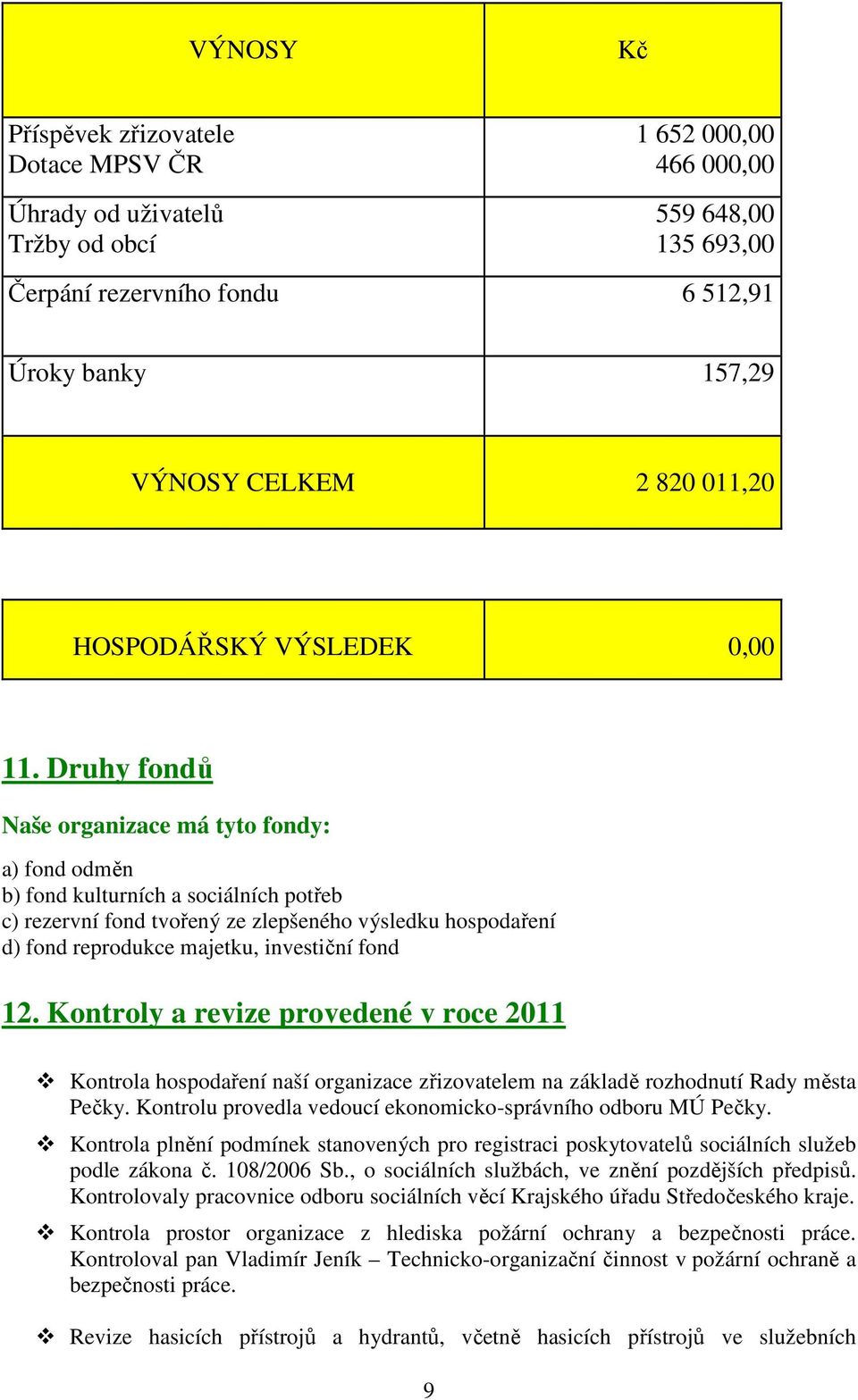 Druhy fondů Naše organizace má tyto fondy: a) fond odměn b) fond kulturních a sociálních potřeb c) rezervní fond tvořený ze zlepšeného výsledku hospodaření d) fond reprodukce majetku, investiční fond