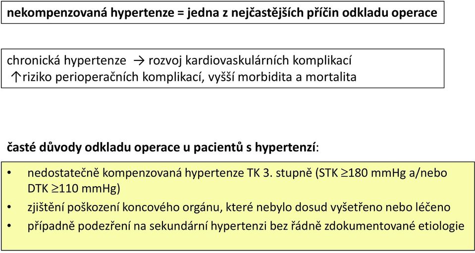 hypertenzí: nedostatečně kompenzovaná hypertenze TK 3.