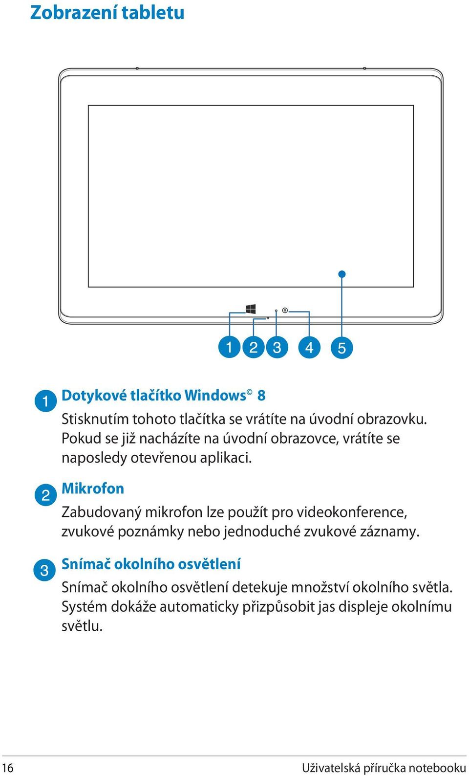 Mikrofon Zabudovaný mikrofon lze použít pro videokonference, zvukové poznámky nebo jednoduché zvukové záznamy.