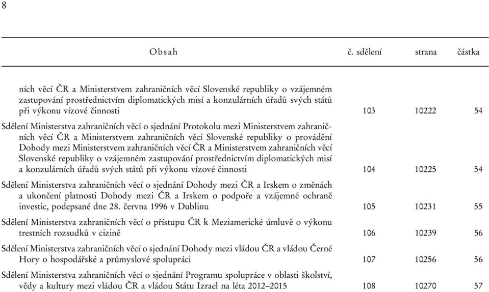 činnosti 103 10222 54 Protokolu mezi Ministerstvem zahraničních věcí ČR a Ministerstvem zahraničních věcí Slovenské republiky o provádění Dohody mezi Ministerstvem zahraničních věcí ČR a