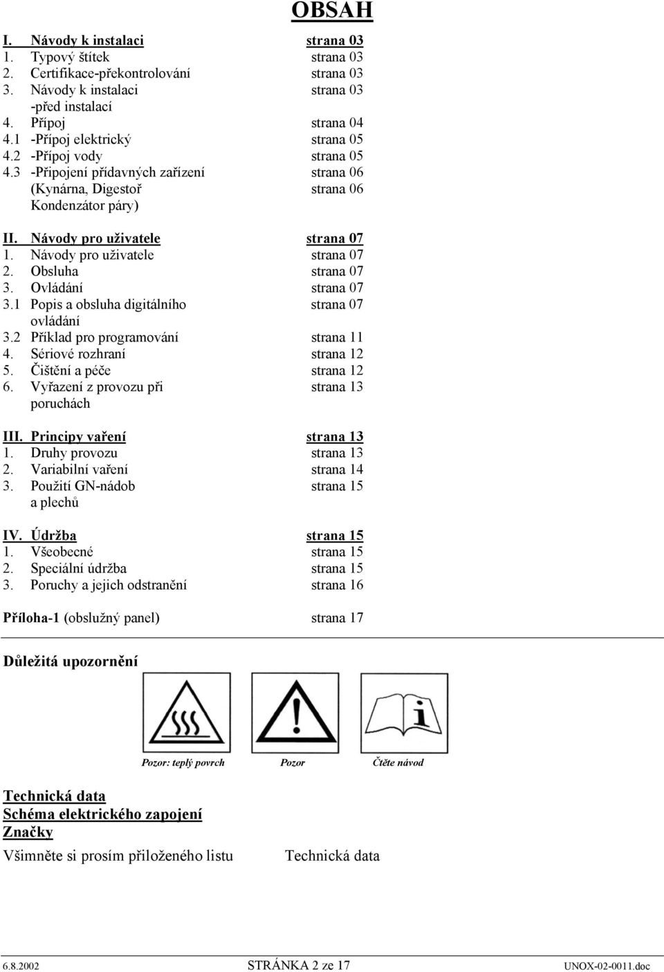 Návody pro uživatele strana 07 2. Obsluha strana 07 3. Ovládání strana 07 3.1 Popis a obsluha digitálního strana 07 ovládání 3.2 Příklad pro programování strana 11 4. Sériové rozhraní strana 12 5.