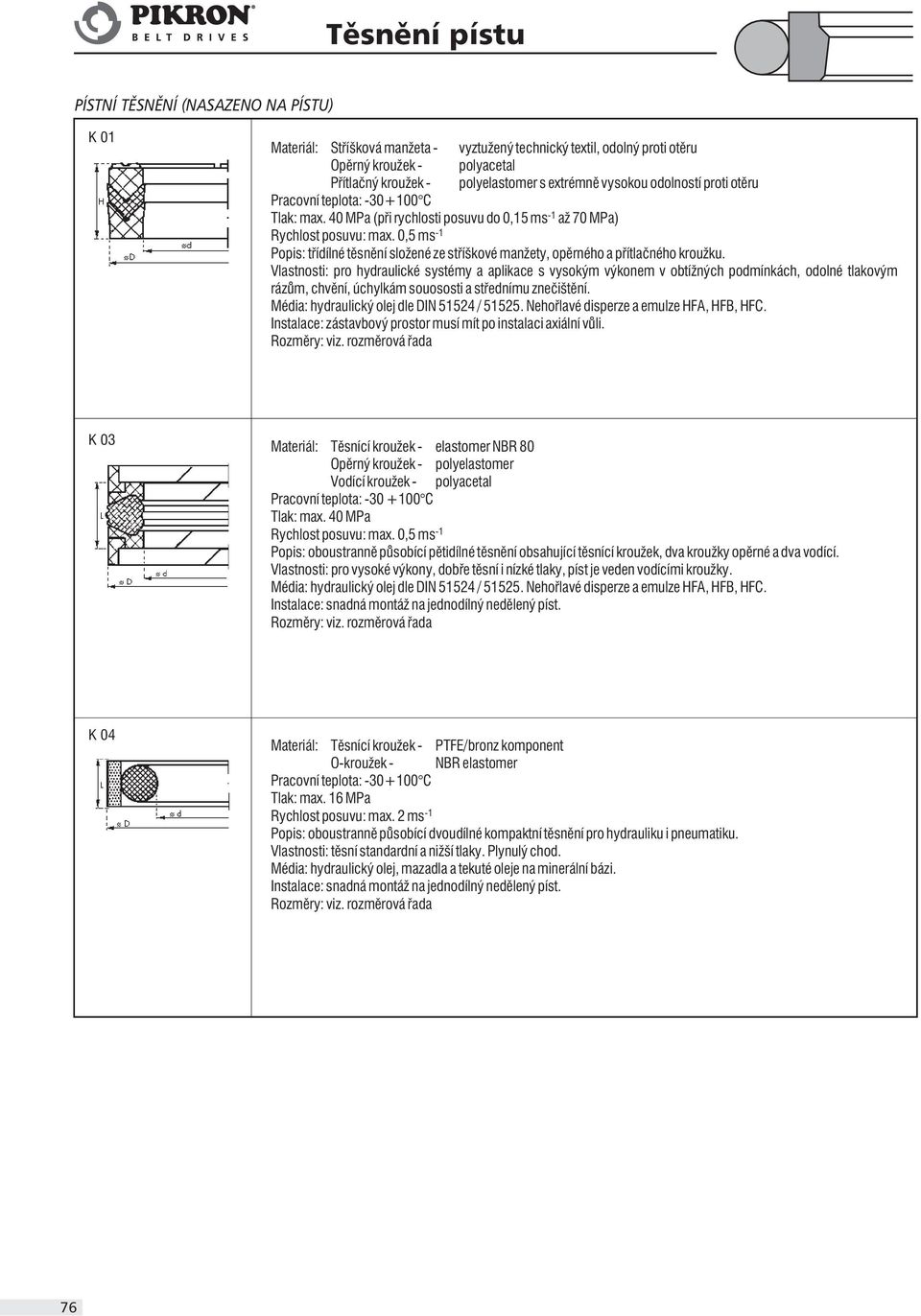 Vlastnosti: pro hydraulické systémy a aplikace s vysokým výkonem v obtížných podmínkách, odolné tlakovým rázùm, chvìní, úchylkám souososti a støednímu zneèištìní.