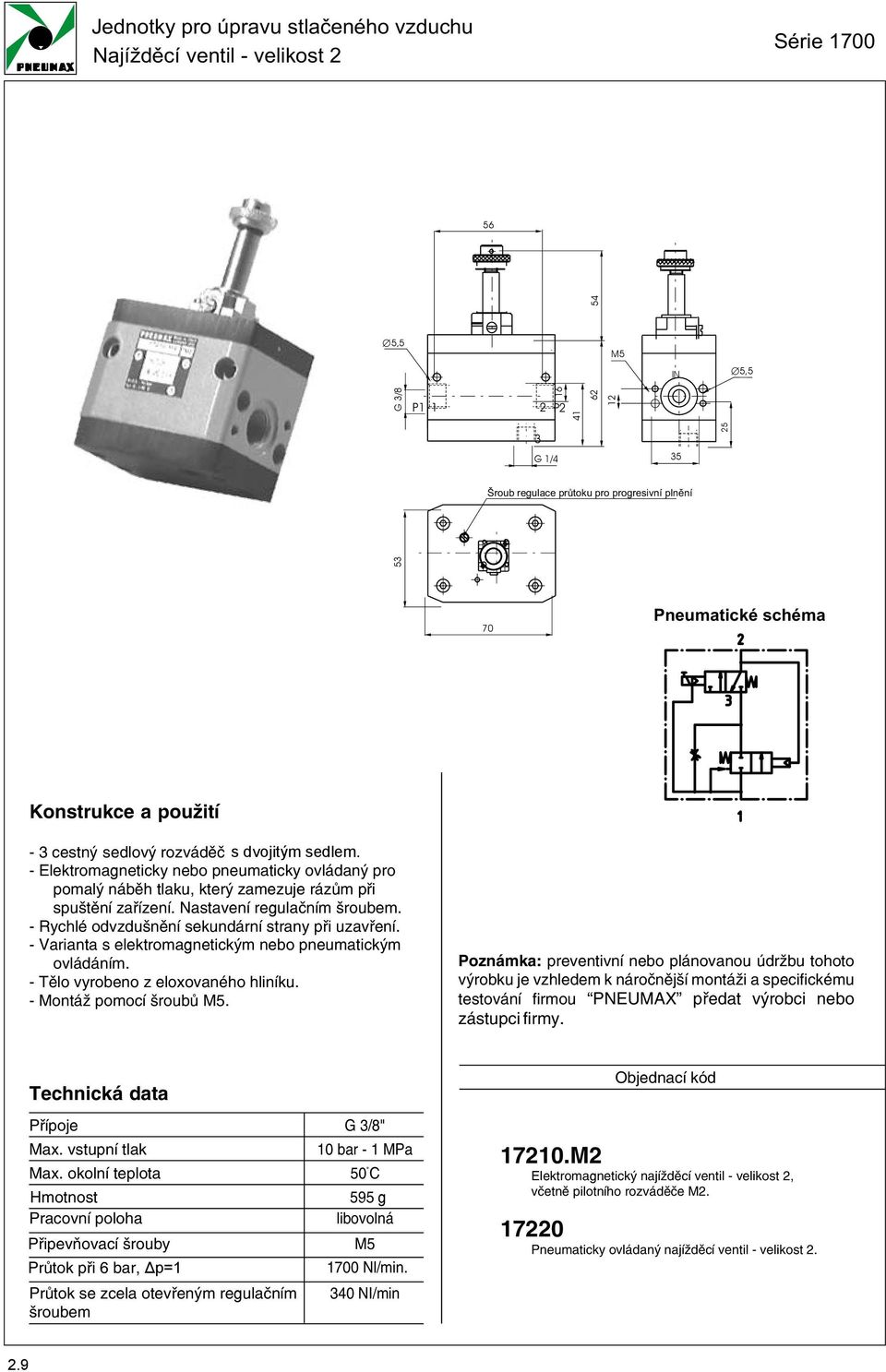 Rychlé odvzdušnění sekundární strany při uzavření. Varianta s elektromagnetickým nebo pneumatickým ovládáním. Tělo vyrobeno z eloxovaného hliníku. Montáž pomocí šroubů M.