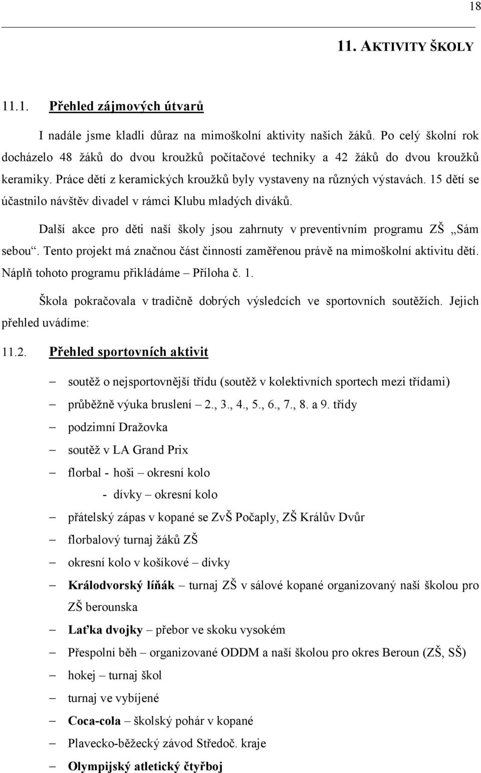 15 dětí se účastnilo návštěv divadel v rámci Klubu mladých diváků. Další akce pro děti naší školy jsou zahrnuty v preventivním programu ZŠ Sám sebou.