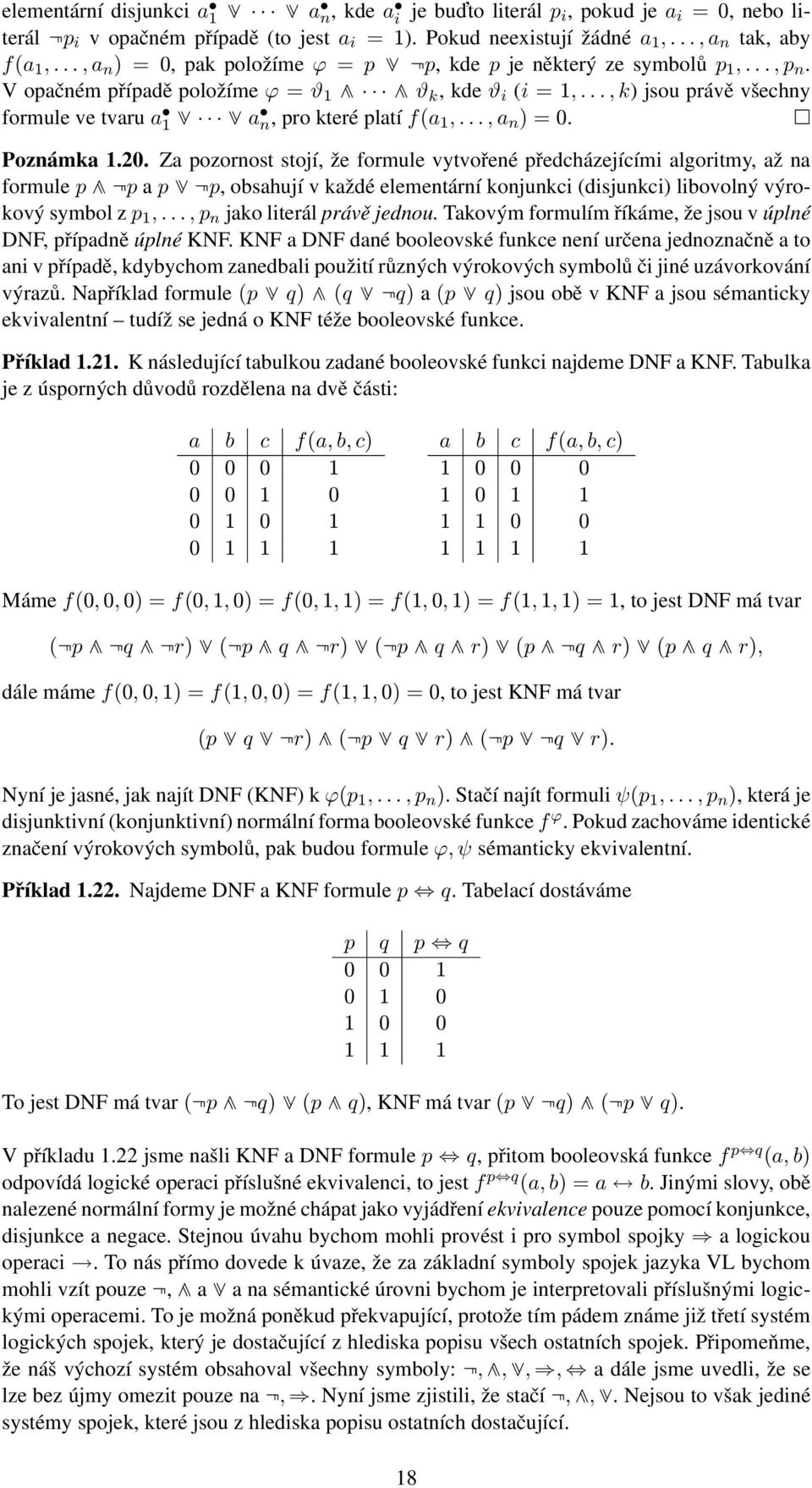 .., k) jsou právě všechny formule ve tvaru a 1 d d a n, pro které platí f(a 1,..., a n ) = 0. Poznámka 1.20.