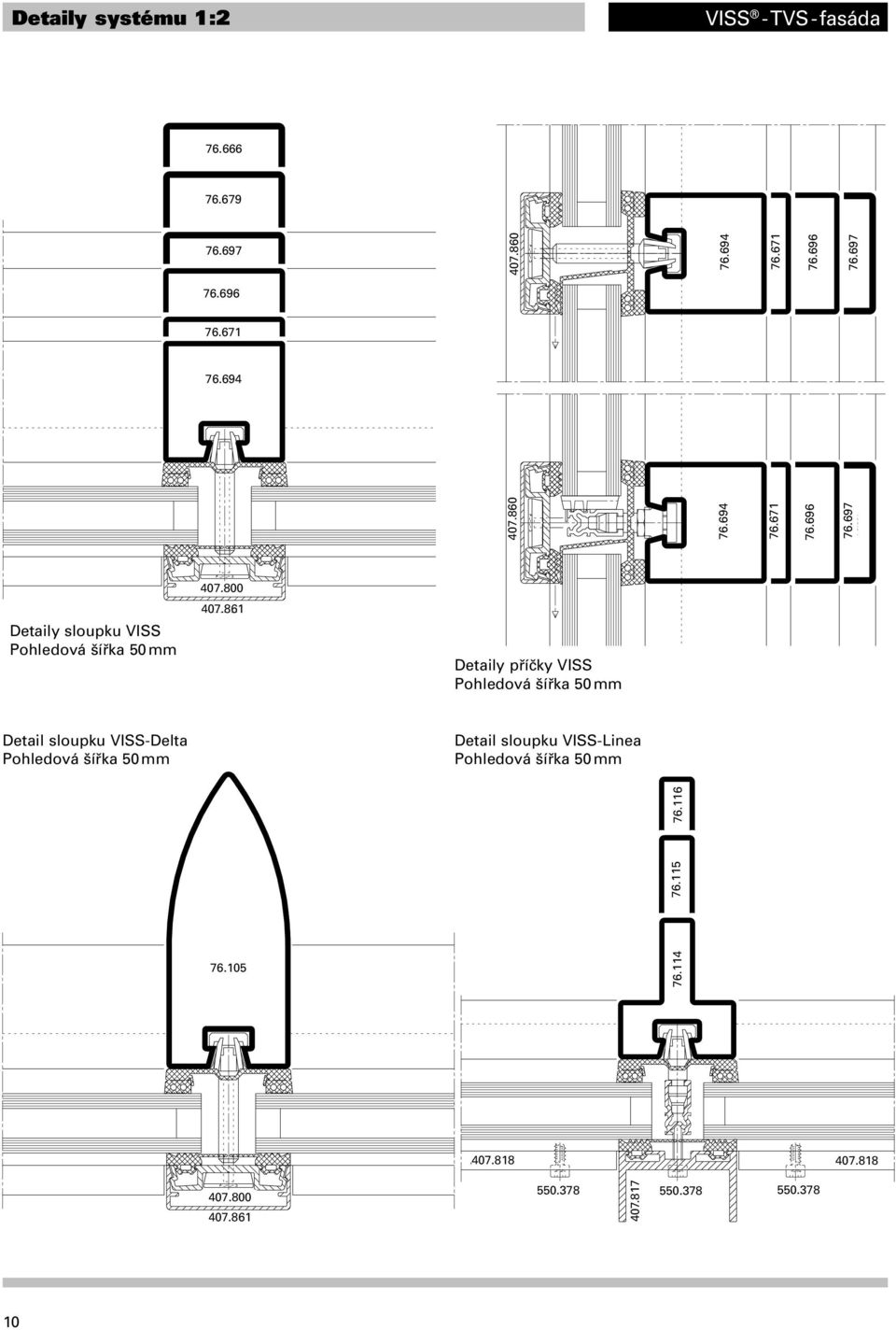 800 Detaily příčky VISS Pohledová šířka mm Detail sloupku VISS-Delta Pohledová