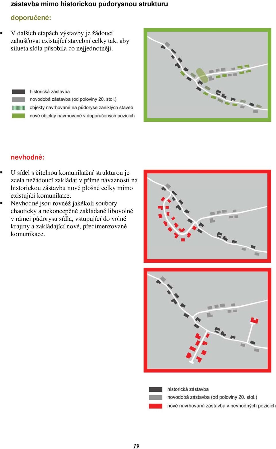U sídel s itelnou komunikaní strukturou je zcela nežádoucí zakládat v pímé návaznosti na historickou zástavbu nové plošné celky
