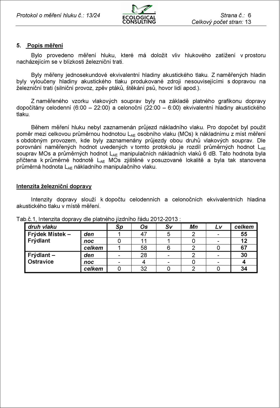 Z naměřených hladin byly vyloučeny hladiny akustického tlaku produkované zdroji nesouvisejícími s dopravou na železniční trati (silniční provoz, zpěv ptáků, štěkání psů, hovor lidí apod.).