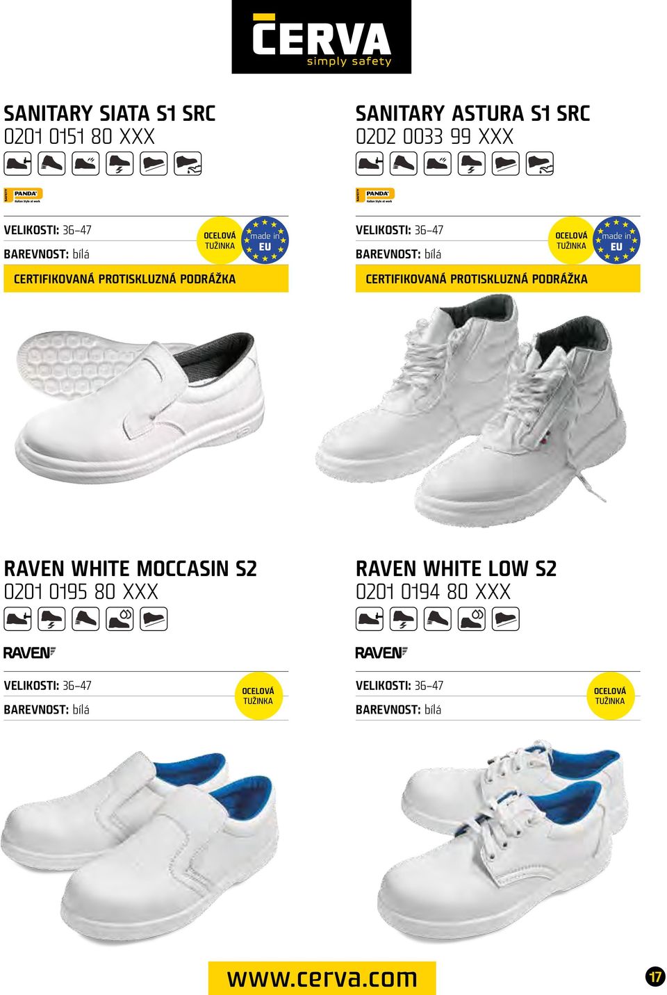 CERTIFIKOVANÁ PROTISKLUZNÁ PODRÁŽKA RAVEN WHITE MOCCASIN S2 0201 0195 80 XXX RAVEN WHITE LOW S2