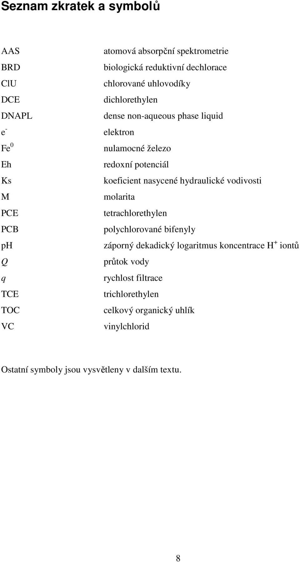 koeficient nasycené hydraulické vodivosti molarita tetrachlorethylen polychlorované bifenyly záporný dekadický logaritmus koncentrace H